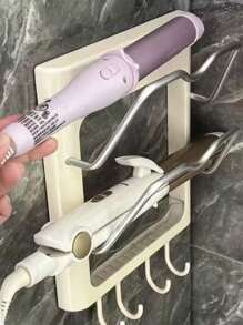 1 pièce Support mural pour lisseur sans perçage à installer facilement - Organisateur de salle de bain économisant l'espace, convient pour le fer à friser et le lisseur, en plastique, un rangement pratique pour la salle de bain