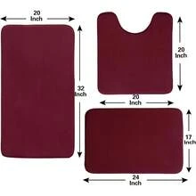 Local Delivery-Madeals Memory Foam Toilet Rug Set 3 Piece And Bathroom Mat With Toilet Lid Cover And Tank Cover Set Black - Burgundy - View 6