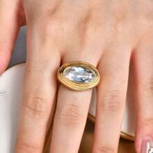 1 Stück minimal vielseitiger Mode Strass Edelstahl 18K-plattierter augenförmiger Zirkonia Siegelring