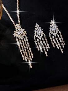 2PCS Luxury Jewelry Set, Elegant Tassel Necklace And Earrings Jewelry Set, Perfect For Party, Banquet And Women Gift, Jewelry Box