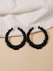 1pair Oval Textured Drop Earrings, European Style For Women Suitable For Festivals, Parties Or Daily Wear - Yellow Gold - View 10