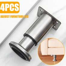4 Pcs Adjustable Height Bed Support Legs For Bed Frame/Bed Center Slat, Metal Adjustable Furniture Legs 3-16.5 Inch For Bed/Sofa/Cabinet/Couch/Dresser/Table/Chair, Heavy Bed Replacement Legs