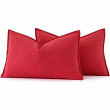 Local Delivery- Decorative Linen Pillow Covers 18x18 Inch Natural Beige ​Boho Farmhouse​ ​Neutral Couch Throw Pillows For Bed Pack Of 2 Accent Outdoor Pillowcase Modern Sofa Cushion Livingroom Home Decor - 紅色 - 查看 10