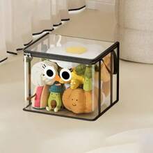 1pc Cartoon Storage Box, Foldable Dustproof Storage Rack, Transparent Zipper Storage Bag, Portable Handle Multi-Function Large-Capacity Toy Box, Suitable For Office, Home, Teacher Supplies, School Study, Stationery Supplies, Back-School Season Gifts,Back To School,School Supplies