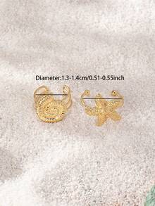 2 件金色海星贝壳海蜗牛趾环套装夏季度假沙滩脚环饰品