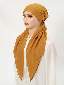 1条女士时尚纯色弹力头巾，休闲百搭简约针织头巾，透气吸汗，适合日常佩戴。 - 棉麻鬆緊頭巾帽 - 查看 18