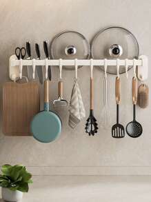 1pc Sleek Black Wall-Mounted Metal Kitchen Rack, Modern Elegance With Spice Organizer, Knife Holder & Utensil Hooks, Multi-Use Home Decor Shelf, Kitchen Decor, Spice Rack, Utensil Hooks, Home Decor Organizer, Utility Racks