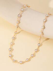 1 Stück goldfarbene Halskette mit Kunstperlen, sexy lange Kette mit blinkender Anhänger, geeignet für den täglichen Gebrauch, Dates, Party, Urlaub, Feiertage, Jahrestag, Geburtstaggeschenk, elegant, raffiniert, minimalistisch, luxuriös, modisch