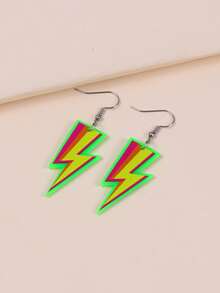 1 对简约高端荧光闪电时尚耳环，适合女士 - 綠色 - 查看 4