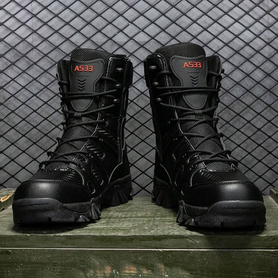 Men's Tactical Boots Military Combat Boots Hiking Shoes, Jungle Boots, Duty Boots, Mens Work Boots, Zipper Boots, Desert Boots With Zipper, Breathable Lightweight Anti-Skid For Mountaineering Hiking Exploration Tactical All-Season Lightweight Non-Slip High Top Boots For Outdoor Hunting Work - 黑色 - 查看 1