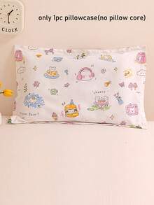 1pc Purple Rabbit, Bowknot, Small Floral Pattern Pillowcase, Breathable Envelope Style Pillowcase, Cartoon Cute Print Pillowcase, Suitable For Children And Teenagers, All Season, Various Cartoon Designs