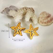 1 Pair Summer Fashion Enamel Drip Oil Starfish Stud Earrings, Suitable For Women Casual Beach Wear Decoration Earrings