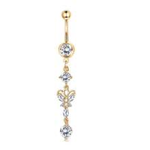 Navel Piercing Ring With Micro-Inlay Zirconia Stone, Gold Butterfly Navel Piercing Jewelry