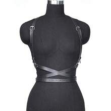 女式哥特式 PU 皮革可调节三重环绕链条腰带，适合万圣节派对角色扮演服装配饰 - 黑色 - 查看 5