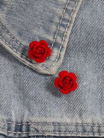 2pcs Fashion Metal Flocked Rose Flower Brooch Pins, Elegant Decorations For Clothing, Bags, Scarves, Suitable For Women Daily Wear/Wedding, Great Gift For Her