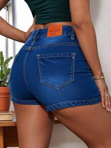 Pantalones cortos vaqueros en azul marino con rotos, modernos y versátiles - Azul lavado oscuro - Ver 3