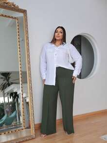 Camisa Feminina Plus Size Social Viscolinho Moda Evangélica  Simples    elegante  Casual  Fofo    Botão - Branco - Visão 5