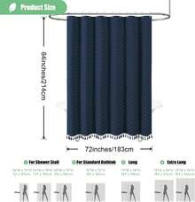 Extra Long Shower Curtains, 84 Inches Long Boho Tufted  Striped Fabric Shower Curtains For Bathroom, Tall Minimalist Waterproof Cloth Shower Curtain Set With Hook, Navy Blue, 72x84 - 藏蓝色 - 查看 8
