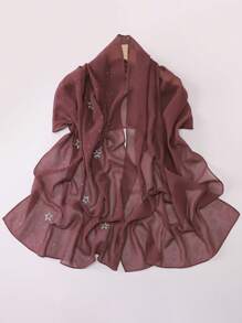 1pc New Chiffon Starry Sky Hot Diamond Five-Pointed Star Long Yarn Scarf, Women's Muslim Multi-Functional Headscarf, Daily Outdoor Accessory Shawl Scarf, Ideal For Wrapping Hair To Dress Up Your Style And Holiday Gifts