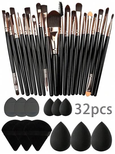 32-In-1 Makeup Brush Set, Includes: 20pcs Makeup Brushes + 3pcs Makeup Sponges + 3pcs Cleansing Sponges + 3pcs Mini Makeup Blenders + 3pcs Makeup Brush Cleaning Mat, Face Brushes, Eye Brushes, Eyebrow Brushes, Foundation Brushes, Blush Brushes, Mixing Brushes, Concealer Brushes, Makeup Blenders, Makeup Sponges, Soft Bristle Makeup Brushes,Brush Set,Makeup Brush Kit,Make Up Brush Set,Make Up Set Complete,Makeup Brush Set,Complete Makeup Kit,Brush Kit,Brushes Makeup Set,Makeup Gift Set,Set,Giveaways,Professional Makeup Brushes,Complete Makeup Set