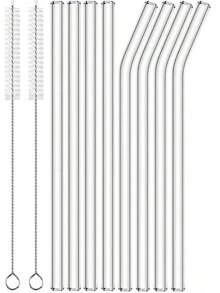14 Packs Reusable Glass Straws Set - 6 Straight & 6 Bent Drinking Straws With 2 Cleaning Brushes - Shatter-Resistant Glass Straws For Cocktails, Smoothies, Juice, Milkshakes, Iced Coffee, Boba Tea, Soda, Lemonade, Protein Shakes, Cold Drinks, Adults - Perfect For Home, Office, Party, Travel, Restaurant, School, Camping, Dishwasher Friendly, 8.5''/20cm Long-Lasting - Clear - View 2