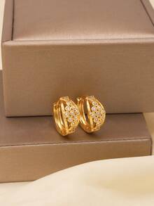 Simple Gold Plated Design Style Earrings Fashion Jewelry For Woman Gifts Inlaid Gems Rhinestone Piercing Small Round Earrings Party Wear Accessories - JH0533 - View 8