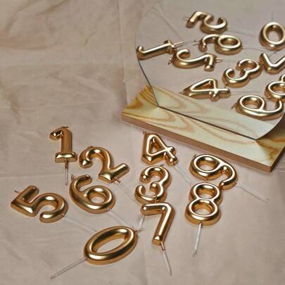 创意香槟金色0-9数字生日蜡烛、烘焙派对甜品桌装饰插牌、生日蛋糕装饰用品