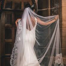 1 Peça Véu de Catedral Nupcial de Luxo com Renda, Cauda Longa de 3m, Acessório de Cabelo para Casamento