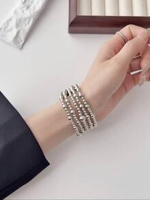 1pc Fashion Beaded Bracelet Smart Watch Strap, Elastic Rope Fashionable And Cute, Compatible With Apple Watch Band Compatible With Apple Watch Strap Women, Compatible With Apple Watch38/40/41/42/44/45/46/49mm, Compatible With Apple Watch Series Ultra/SE/10/9/8/7/6/5/4/3/2/1,Suitable For Gifting Friends Girlfirend Mother's Day Valentine's Day Style(Strap Only, Watch And Case Not Included) - Silver - View 4