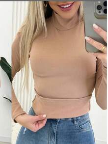 Kit 2 Cacharrel Women's Plush Flannel Blouse High Neck Long Sleeve Thermal Winter None - 裸色和黑色 - 查看 3