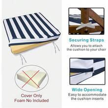 Local Delivery- Outdoor Cushion Slipcovers Waterproof 4 Pack Patio Chair Seat Cushion Covers With Zipper And Tie, 22 X 20 X 4 Inch, Replacement Cover Only - Stripes Navy Blue and White - View 4