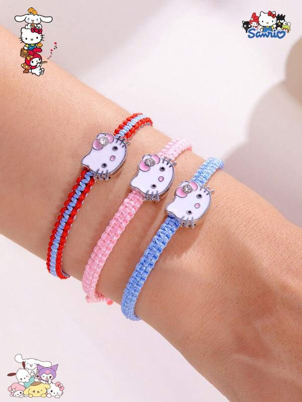 Sanrio 1/3 piezas de pulsera de Hello Kitty linda y sencilla para damas, pulsera de Hello Kitty tejida a mano, se puede regalar a tu mejor amiga en Halloween