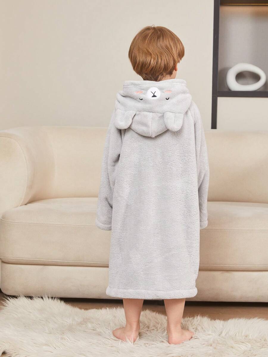 1pc Coral Fleece 3D Ear Embroidered Rabbit Hooded Bathrobe, Loungewear, Robe, High-End Home Wear, Suitable For Bathing, Pool, Gift - Yellow - View 1