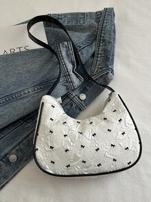 1 件夏季新款蝴蝶结心形装饰单肩女式手提包，时尚购物斜挎包，可爱蝴蝶结女包 - 白色 - 查看 7