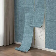 1 Rotolo di carta da parati in vinile autoadesiva rimovibile con texture in lino blu, adatta per camera da letto, bagno, soggiorno, facile da installare, impermeabile, per ristrutturazione della casa, dimensione: 45cm*3/5/10M