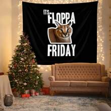 Polyester Comfortable Novelty Floppa Theme Wall Hanging Tapestry, Ideal For Animal Lovers, Unique And Interesting Decorative Accent, Suitable For Living Room, Dorm Decoration, Vibrant Printed, Great Conversation Starter With Friends And Family, Fashionable Home Decor