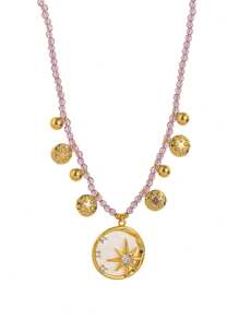 Colar de contas octogonais cravejadas de diamantes roxos, com tecnologia de gotejamento de óleo, banhado a ouro 18k, à prova d'água e de suor. Adequado para férias de verão na praia, atividades ao ar livre, passeios de fim de ano e joias femininas.