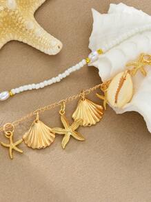 2pcs Set Bohemian Style Starfish & Shell Pearls Women Waist Chain Suitable For Beach Vacation, Holiday Gift