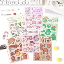 12pcs Glittery Star Series Reusable Stickers With Frog, Rabbit, Seal, Pig, Teddy Bear Asymmetrical Shape, Matte Plastic Surface For Scrapbooking, Laptop, Water Bottle, Crafts School Supplies,Back To School