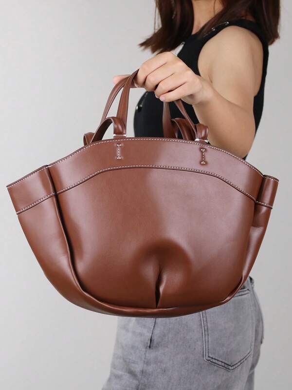 حقيبة كتف تسوق عمل وظيفية كبيرة السعة موضة جديدة 2025، لون بني، حقيبة خفيفة متعددة الاستخدامات للمكتب