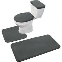 Local Delivery-Madeals Memory Foam Toilet Rug Set 3 Piece And Bathroom Mat With Toilet Lid Cover And Tank Cover Set Black - Carbon Grey - View 3