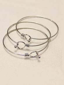 1 pieza Brazalete abierto redondo de acero inoxidable, accesorio de cadena, regalo de joyería de moda para hombres y mujeres