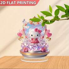 Sanrio 1 Piece 6.29*7.87in(16*20cm)Sanrio Hello Kitty Acrylic Decorative Standing Plaque Ornament, 2D Flat Printing, Roses & Heart Crystals & Pink Balloons - Art Collectibles, Pink Romantic Theme, Suitable For Party Decoration, Home Decoration,