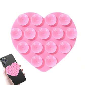 硅胶心形手机支架吸盘手机支架多功能心形手机支架硅胶支架贴纸支架，手机免提设备，适用于烹饪健身瑜伽学习家务等场景