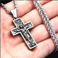 1pc Vintage Stainless Steel Jesus Cross Pendant With 60cm Chain, Suitable For Both Men And Women For Daily Wear