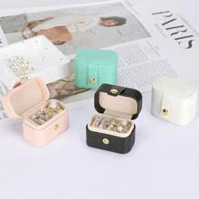 Koreanischer Stil tragbare Schmuckbox aus PU, Mini-Ringbox, Ohrringaufbewahrung, Aufbewahrungsbox mit Schnappverschluss, Schmuckorganizer für Frauen, Aufbewahrung, Reiseutensilien, Schulmaterial für Studentenwohnheim
