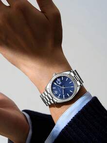 Conjunto de reloj de hombre a batería TOMI con gemelos y anillos, esfera de varilla sencilla, correa de aleación de zinc, reloj de cuarzo con caja de regalo, adecuado para uso diario, eventos de negocios, Día del Padre, regalos del Día de San Valentín - Multicolor - Ver 7