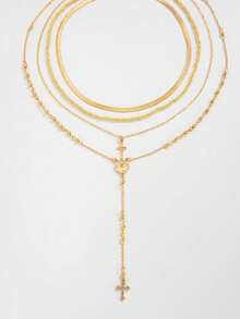 4件套波西米亚水晶流苏项链，长款吊坠项链，度假风首饰，适合派对、送礼和日常佩戴 - 金色 - 查看 3