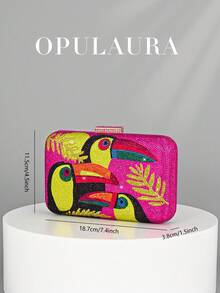 OpulAura New Fashion Sparkling Toucan Pattern Rhinestone Banquet Bag, European & American Design, Bright Color Summer Clutch, Perfect For Party Girls, Ladies, Brides - Suitable For Parties, Weddings, Prom, Dinners/Banquets, Matching Perfect Wedding Dresses, Women's Formal Dresses, Prom Dresses, Birthday Dresses - Hot Pink - View 5