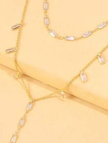 New Style Double-Layered Rhinestone Tassel Long Necklace, Y-Shaped Minimalist Body Chain For Women - Gold - View 4